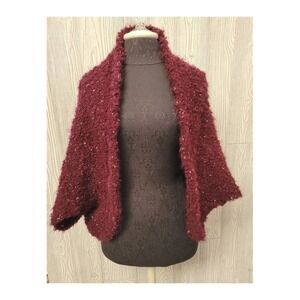 New Dillards Italy Alpaca Blend Knit Shrug Fluffy Sweater Maroon Tweed O/S 87330